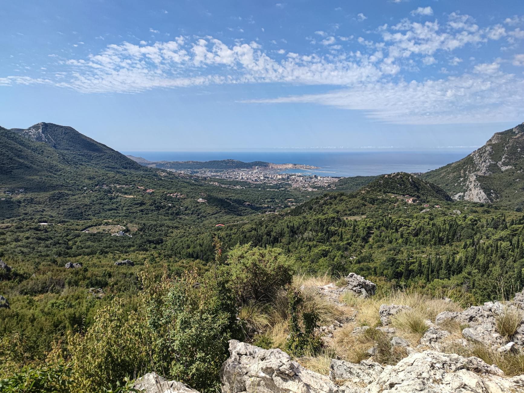 Breathtaking panoramic view of the mountains and coastline near Bar, Montenegro.