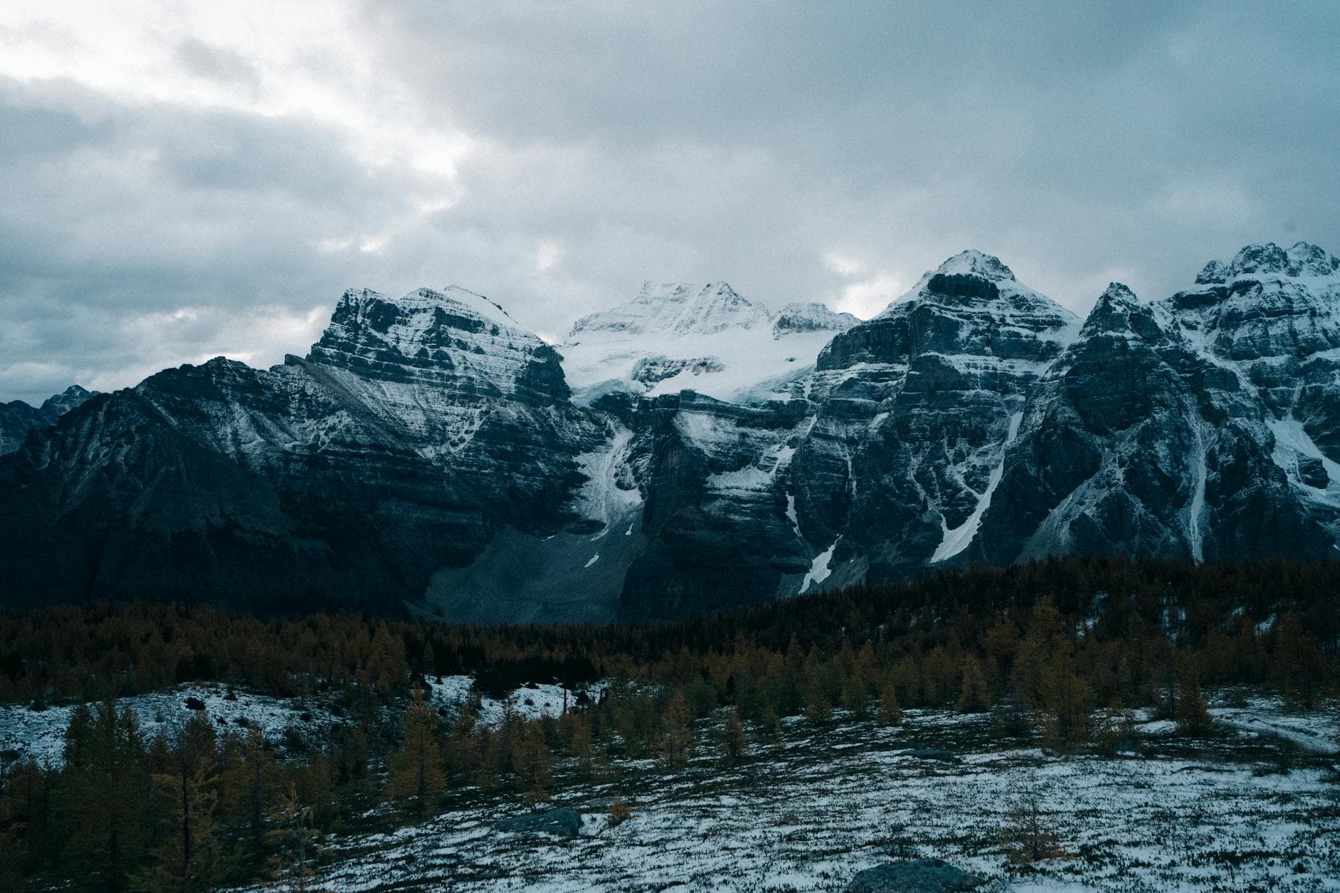 Breathtaking view of the snow-capped Valley of the Ten Peaks in Banff National Park, Canada.