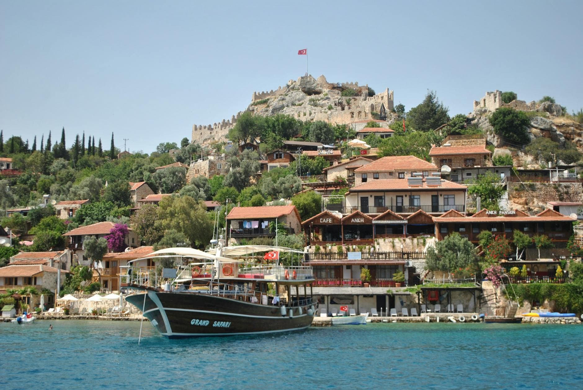 Picturesque Kaleköy village with Kekova Bay and castle ruins, Turkey.