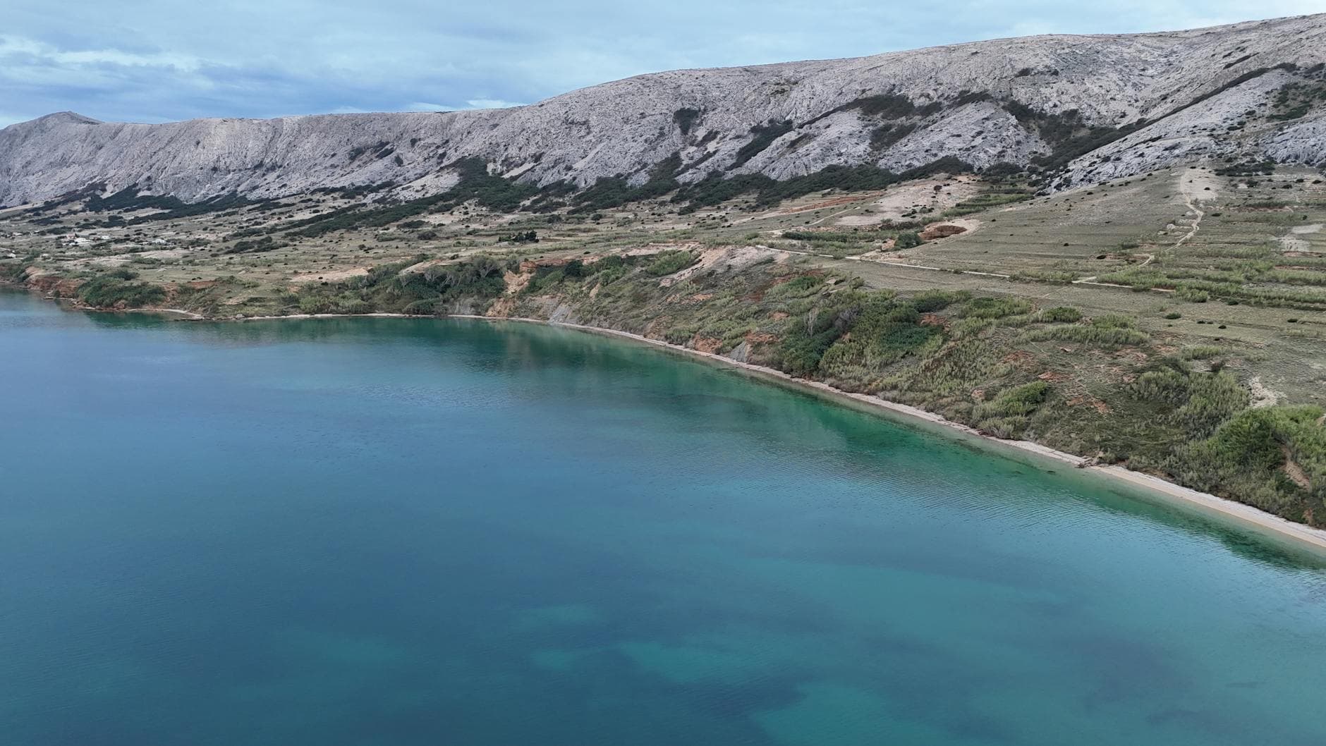 Aerial view of the picturesque coastline and mountains in Croatia.