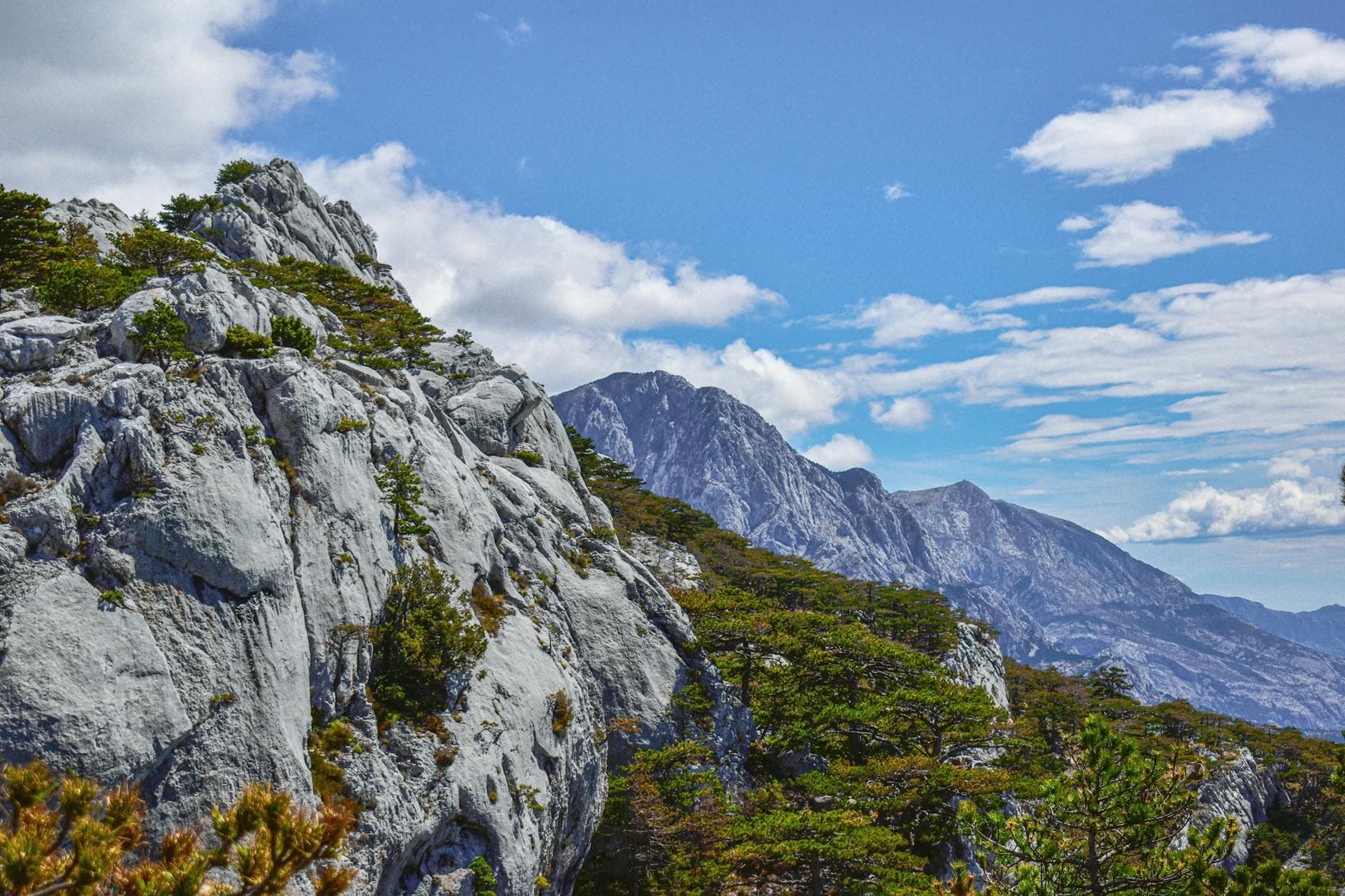 Capture of the rugged Biokovo Mountains under a clear sky in Makarska, Croatia.
