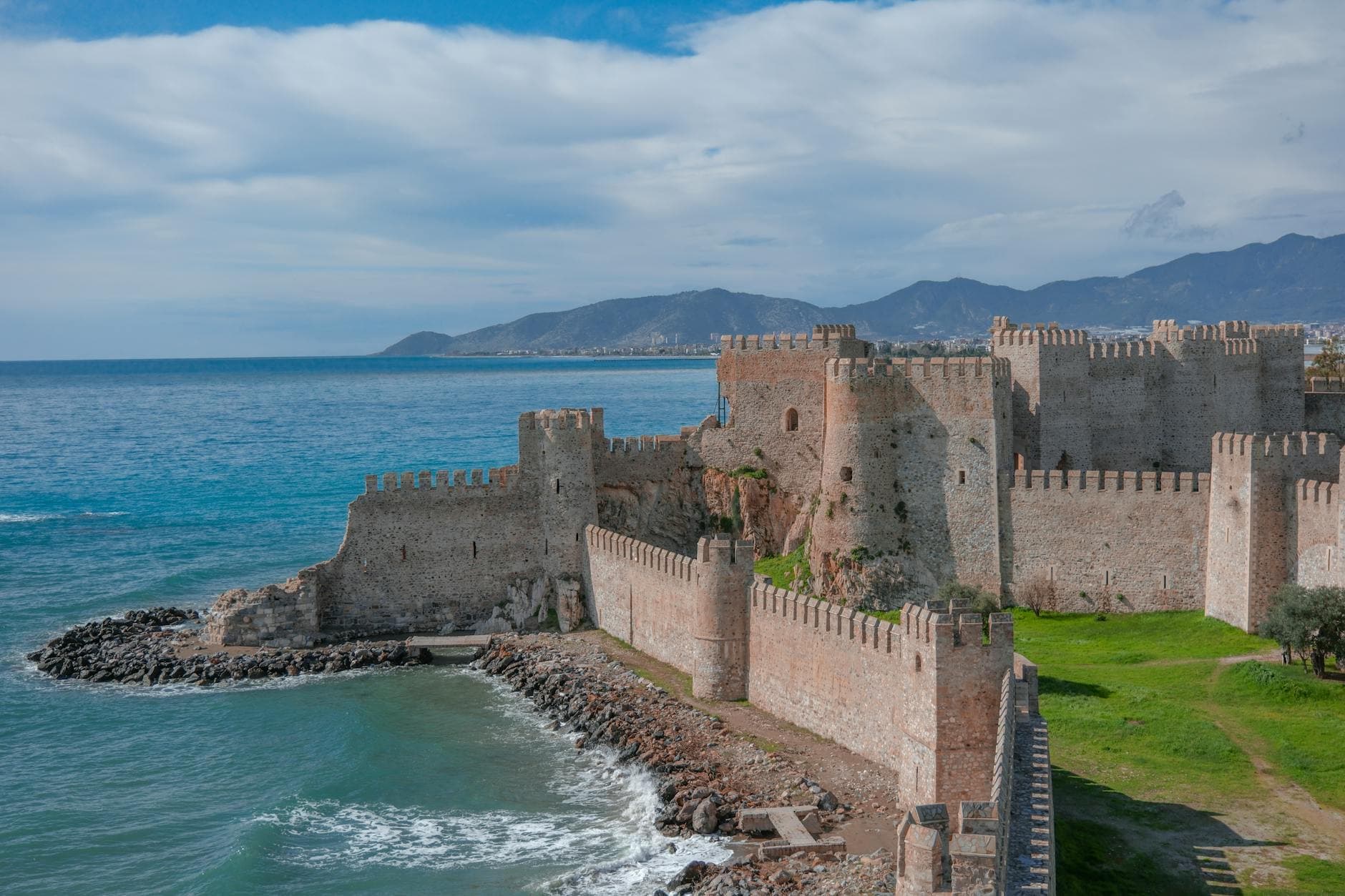 Historical stone fortress in Mersin, Türkiye, by the sea with scenic views.
