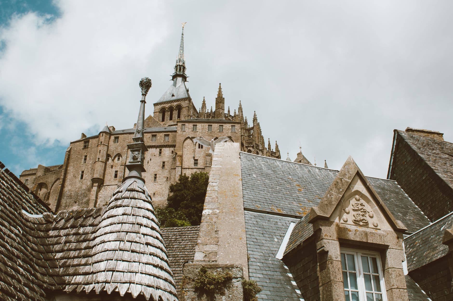 Captivating view of Mont Saint-Michel's historic architecture and sky.