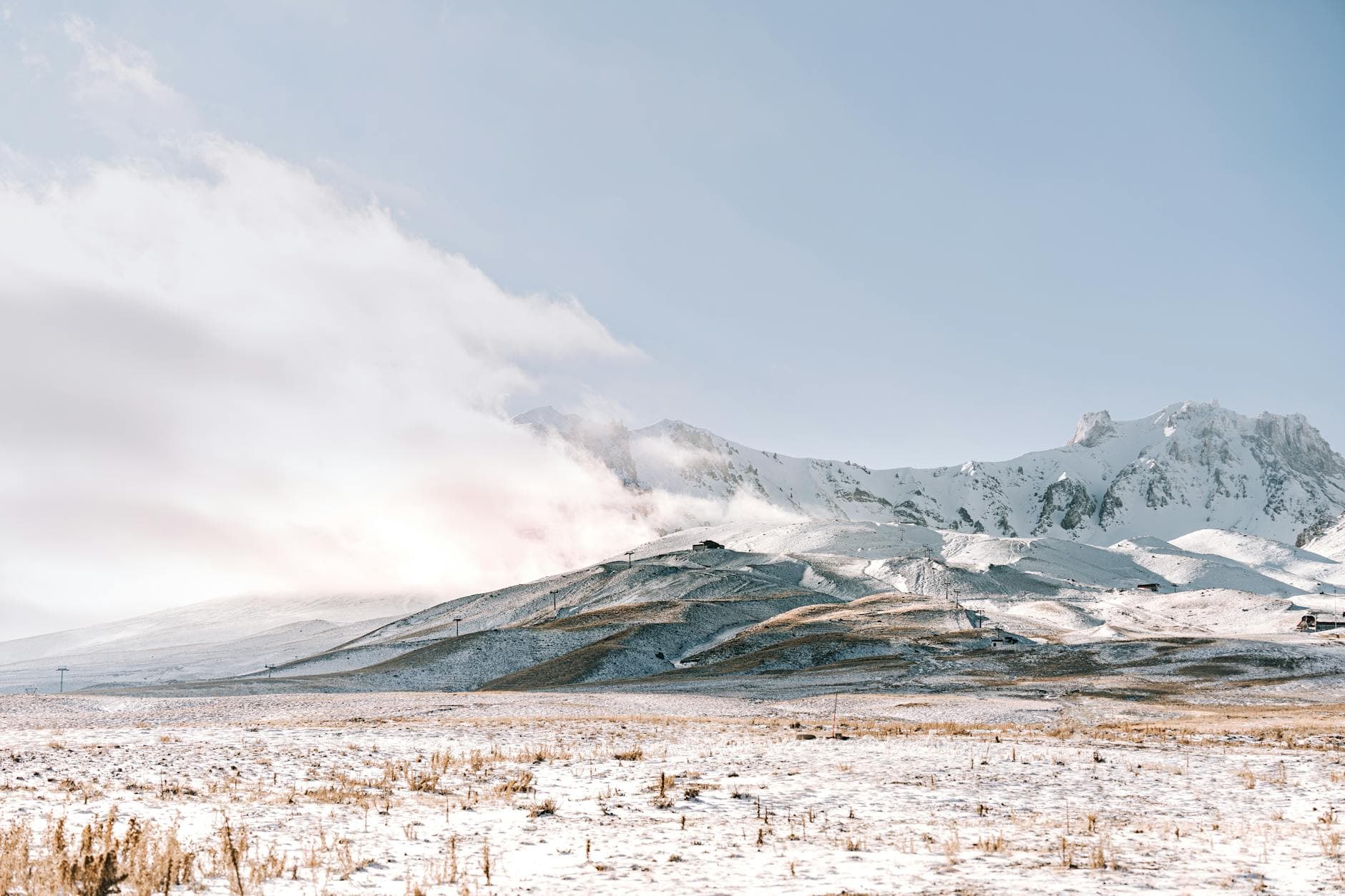 Breathtaking view of snowcapped Erciyes Mountain in Kayseri, Turkey during winter.