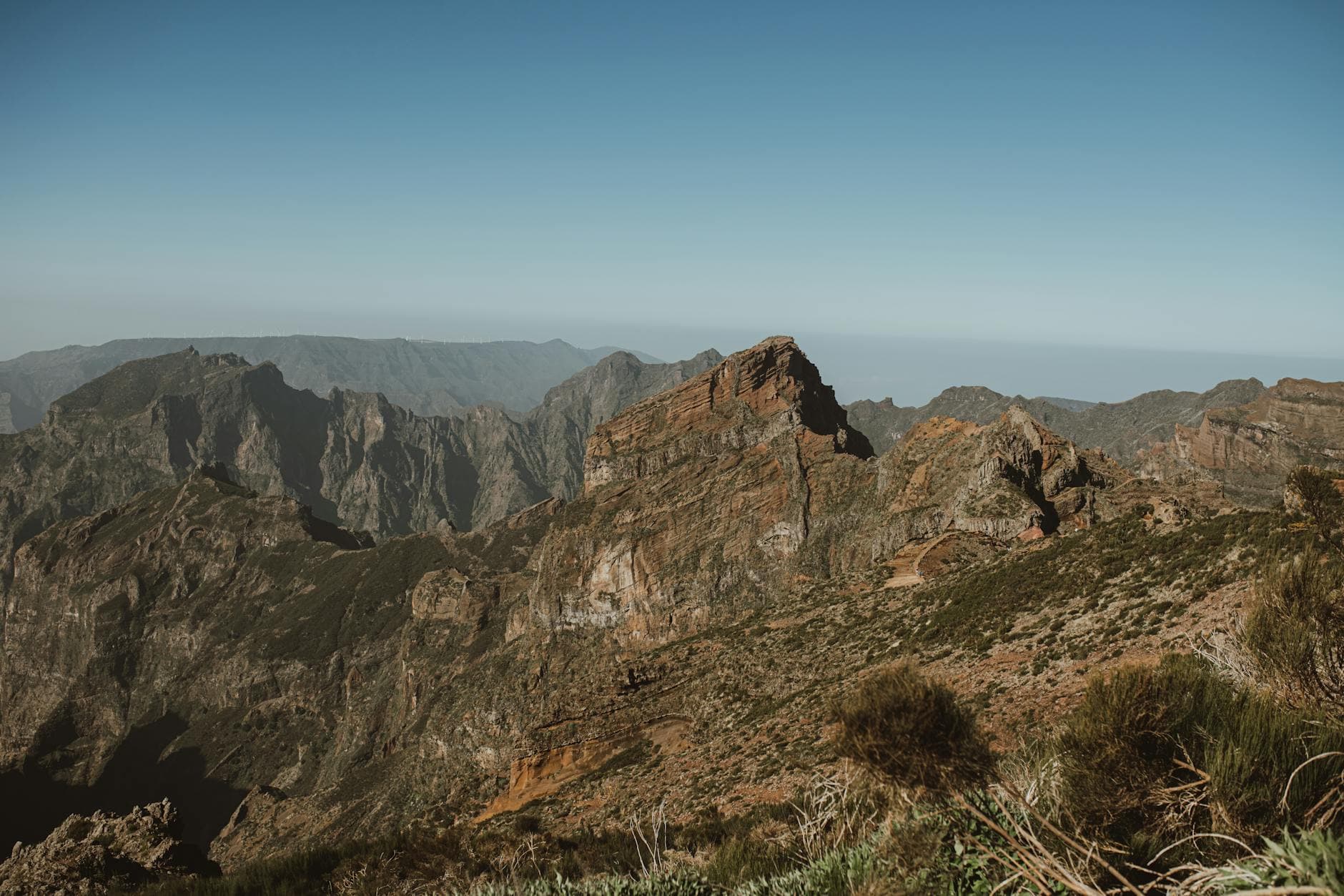 Stunning mountain landscape view on Madeira Island, Portugal under clear sky.