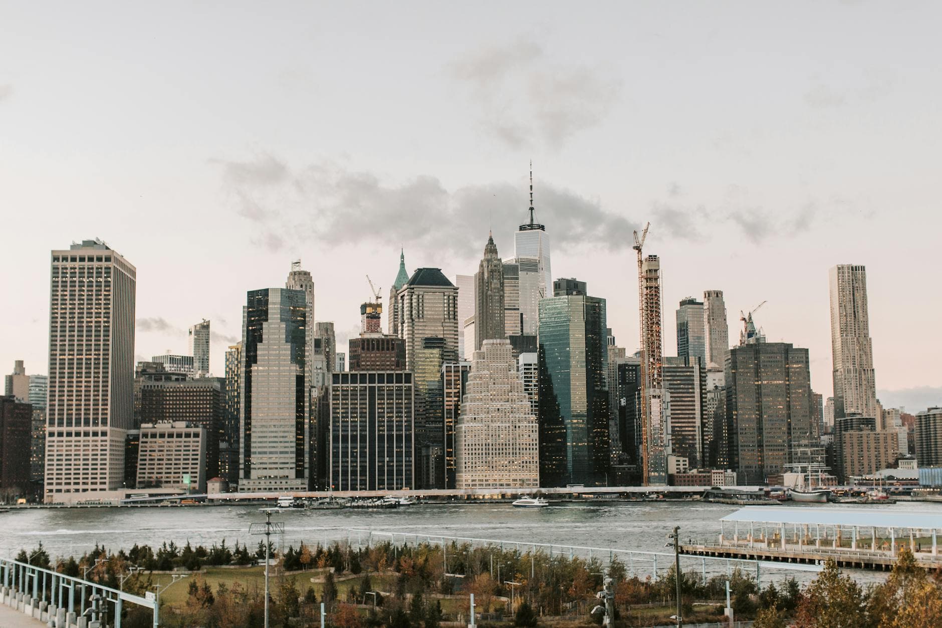 Captivating view of New York City's iconic skyline with high-rise buildings and waterfront.