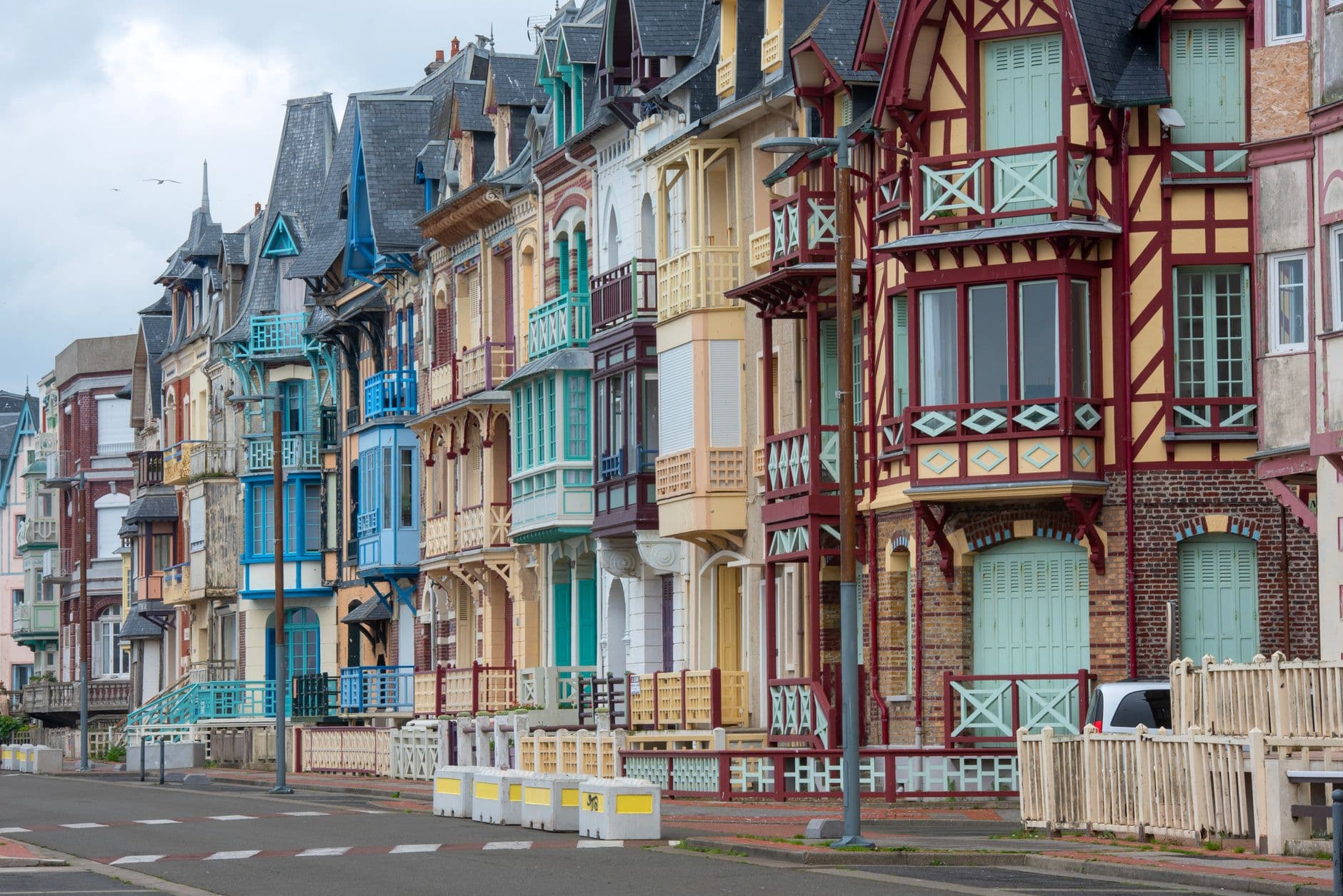 Vibrant historical houses in Mers-les-Bains, Hauts-de-France showcasing unique architecture.