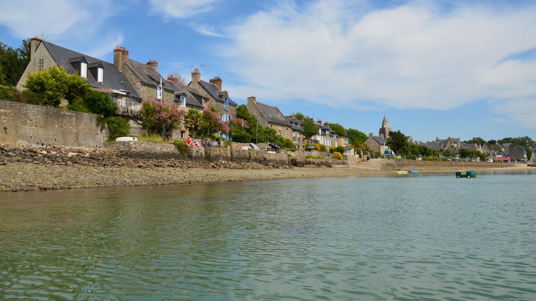 Scenic view of Saint-Suliac's beautiful houses along the coast in Brittany, France.