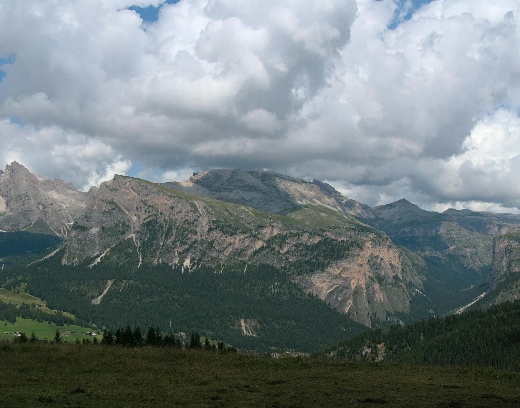 Majestic mountain view of the Dolomites in Santa Cristina Valgardena, Italy.