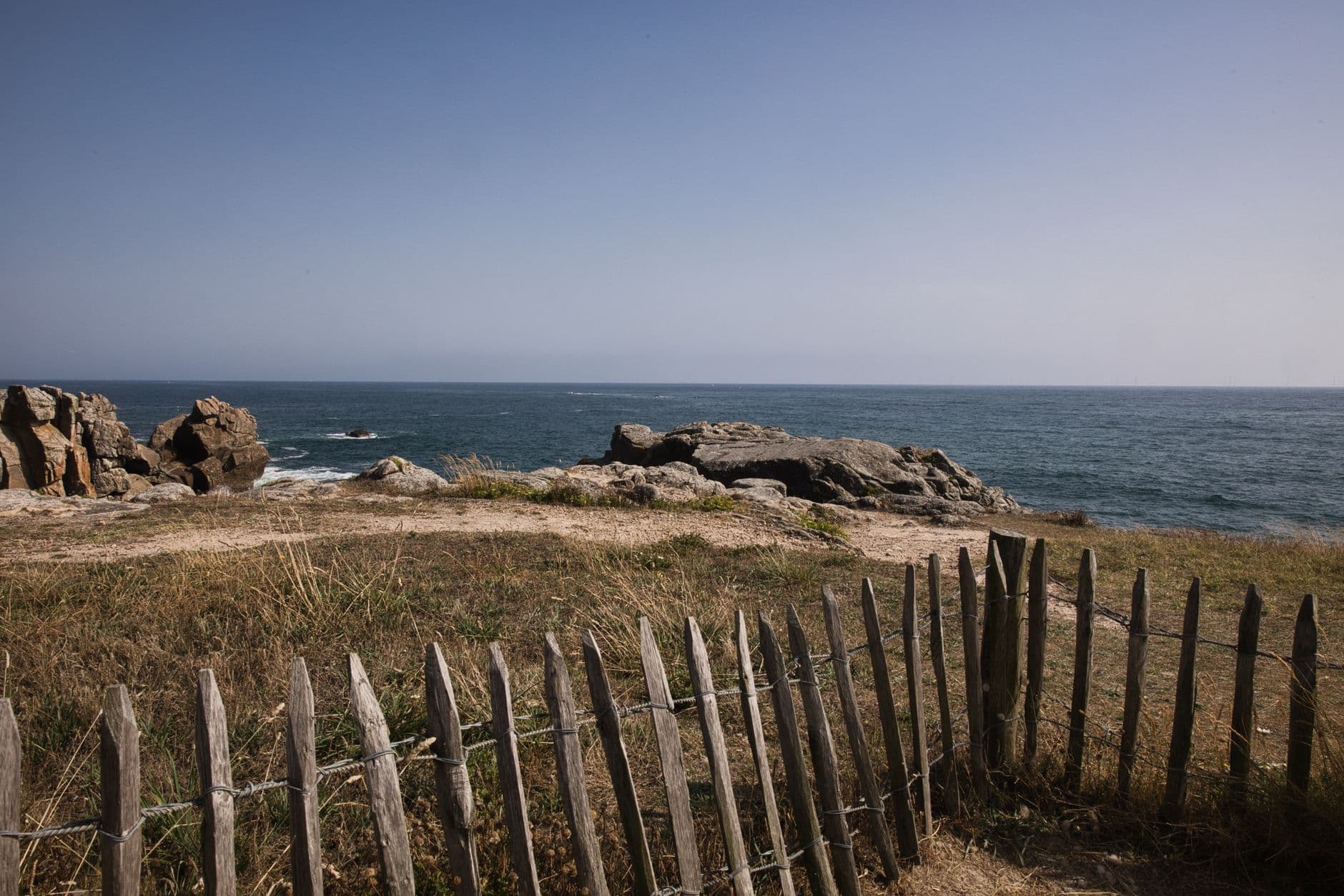 Scenic view of the rocky coast and ocean at Le Croisic, France.