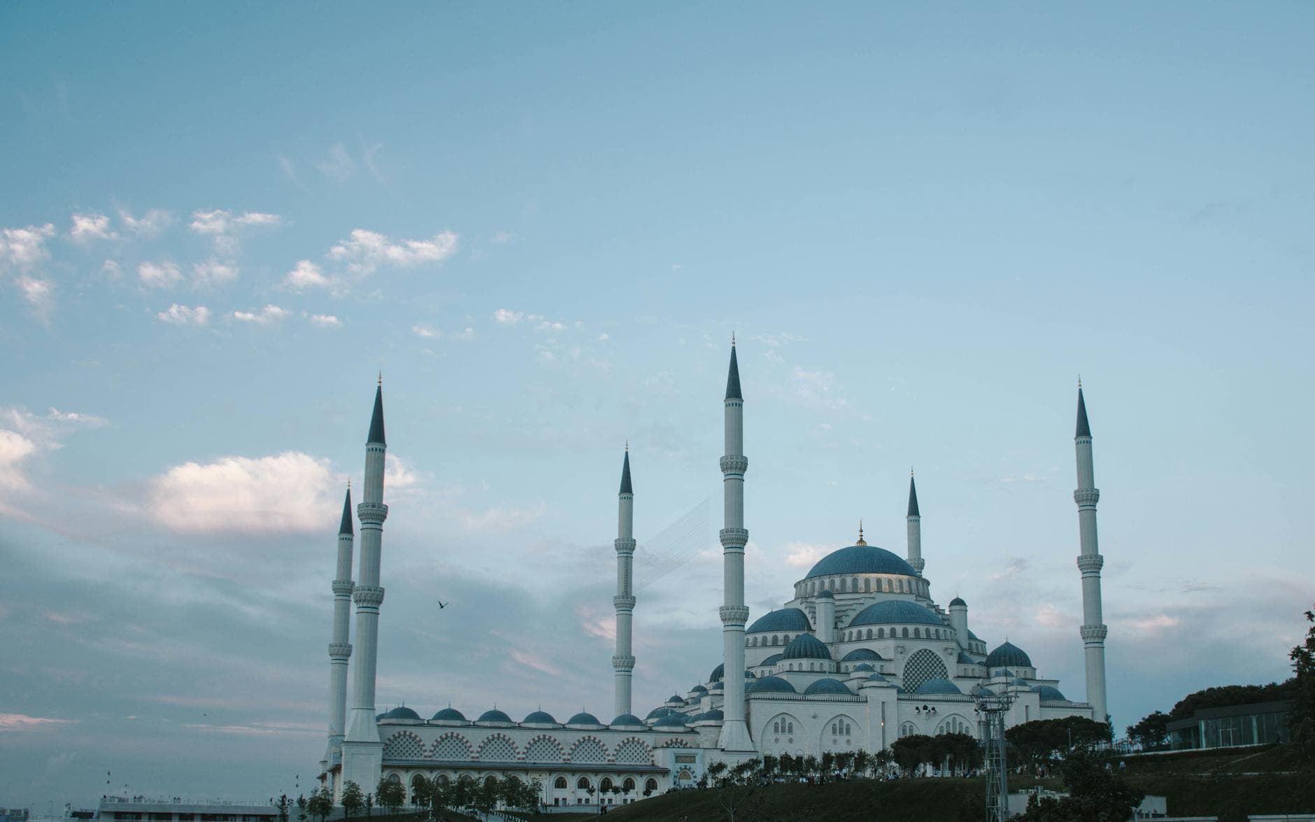 Captivating view of a mosque with towering minarets under a clear sky in Istanbul, Turkey.