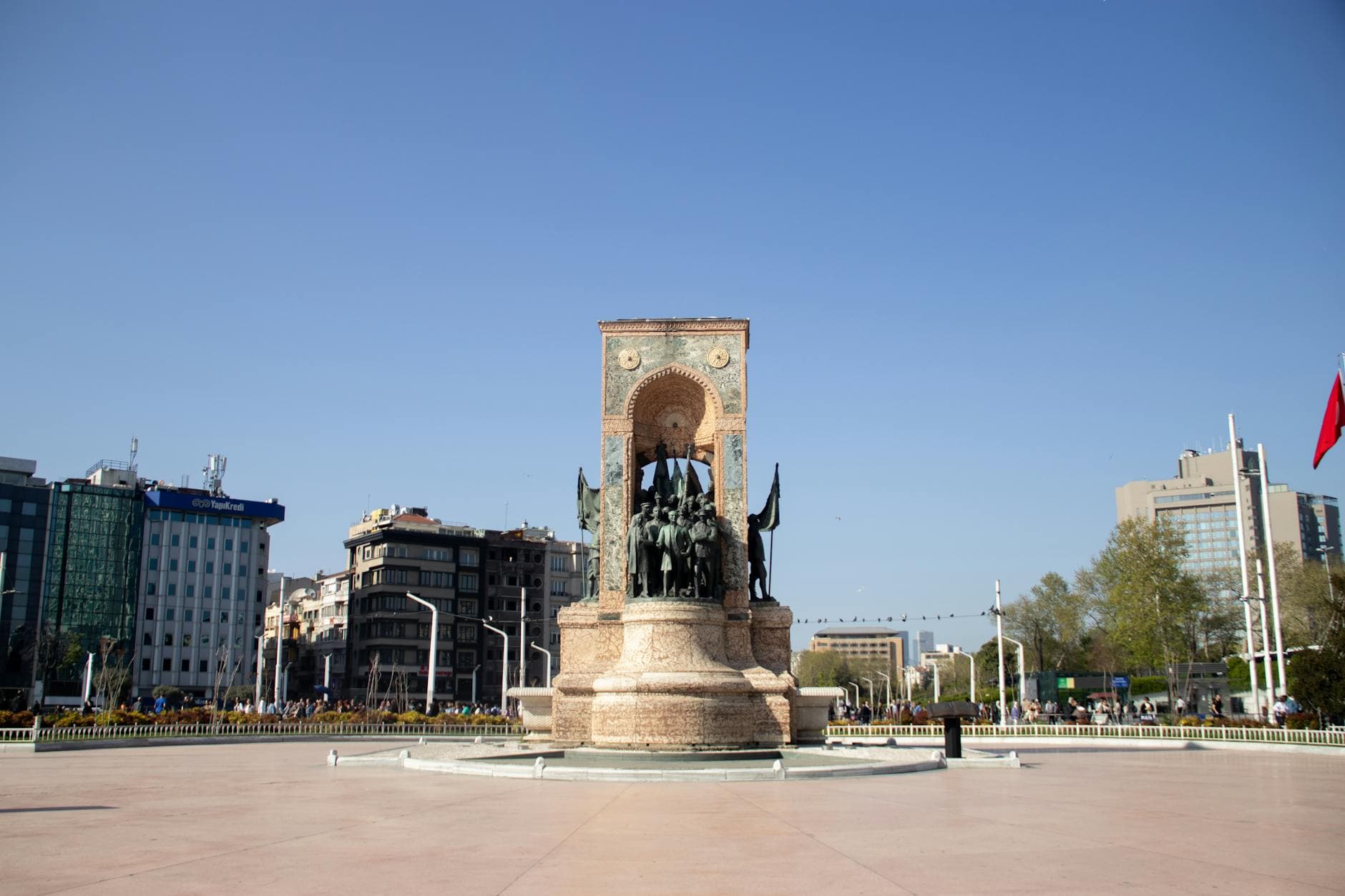 A sunny view of the Independence Monument in Taksim Square, Istanbul.