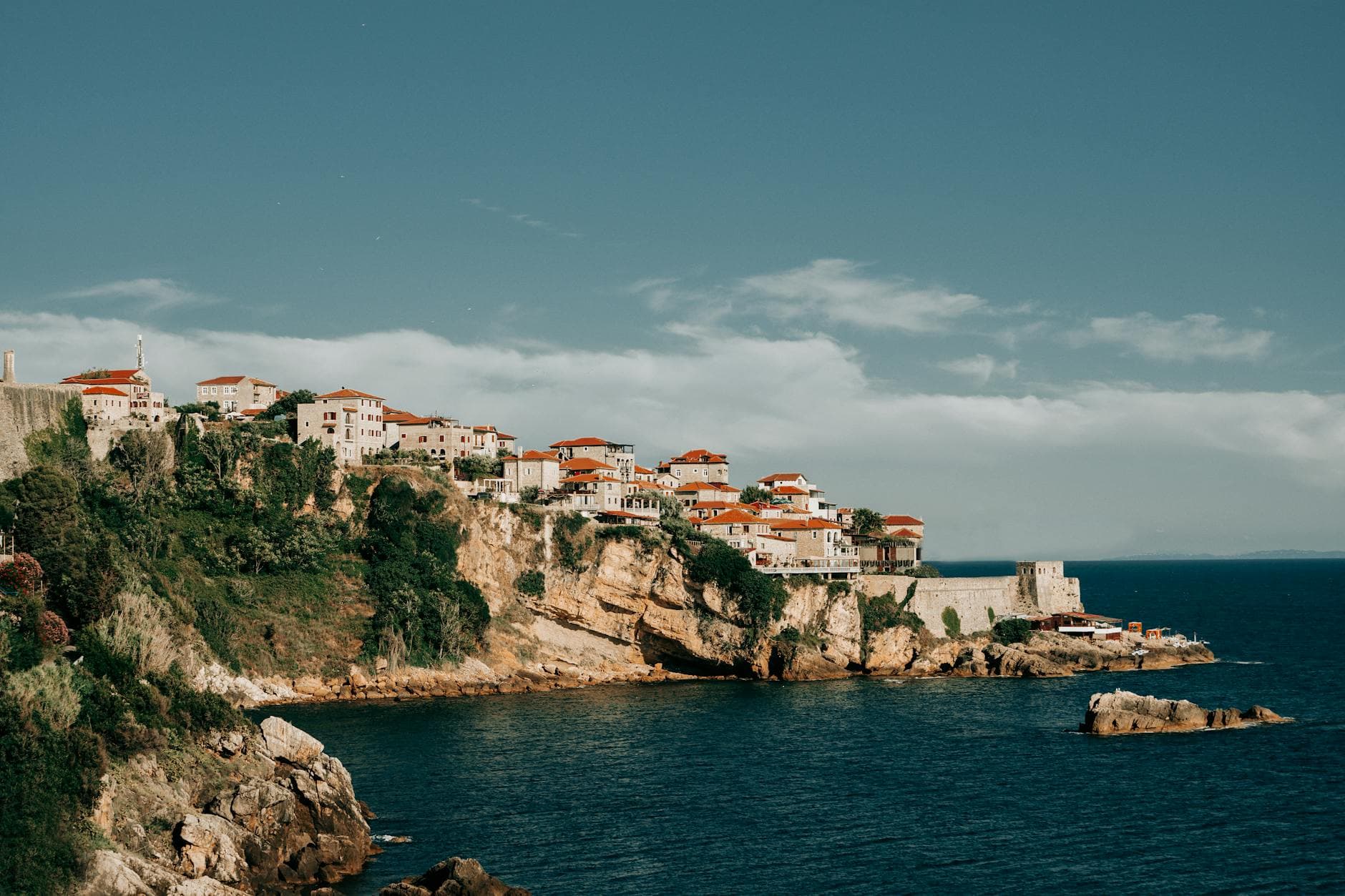 Stunning clifftop village overlooking the Adriatic Sea in Ulcinj, Montenegro.