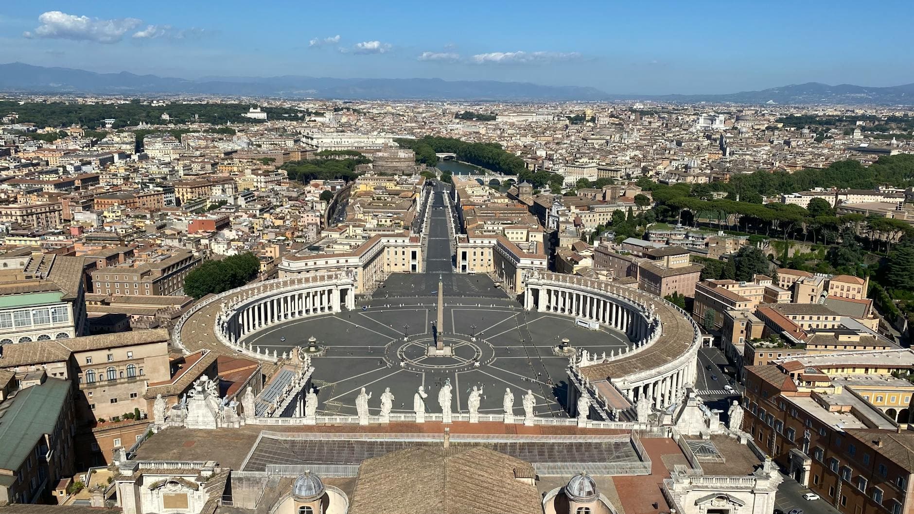 Stunning aerial view of St. Peter's Basilica and Square, Vatican City.