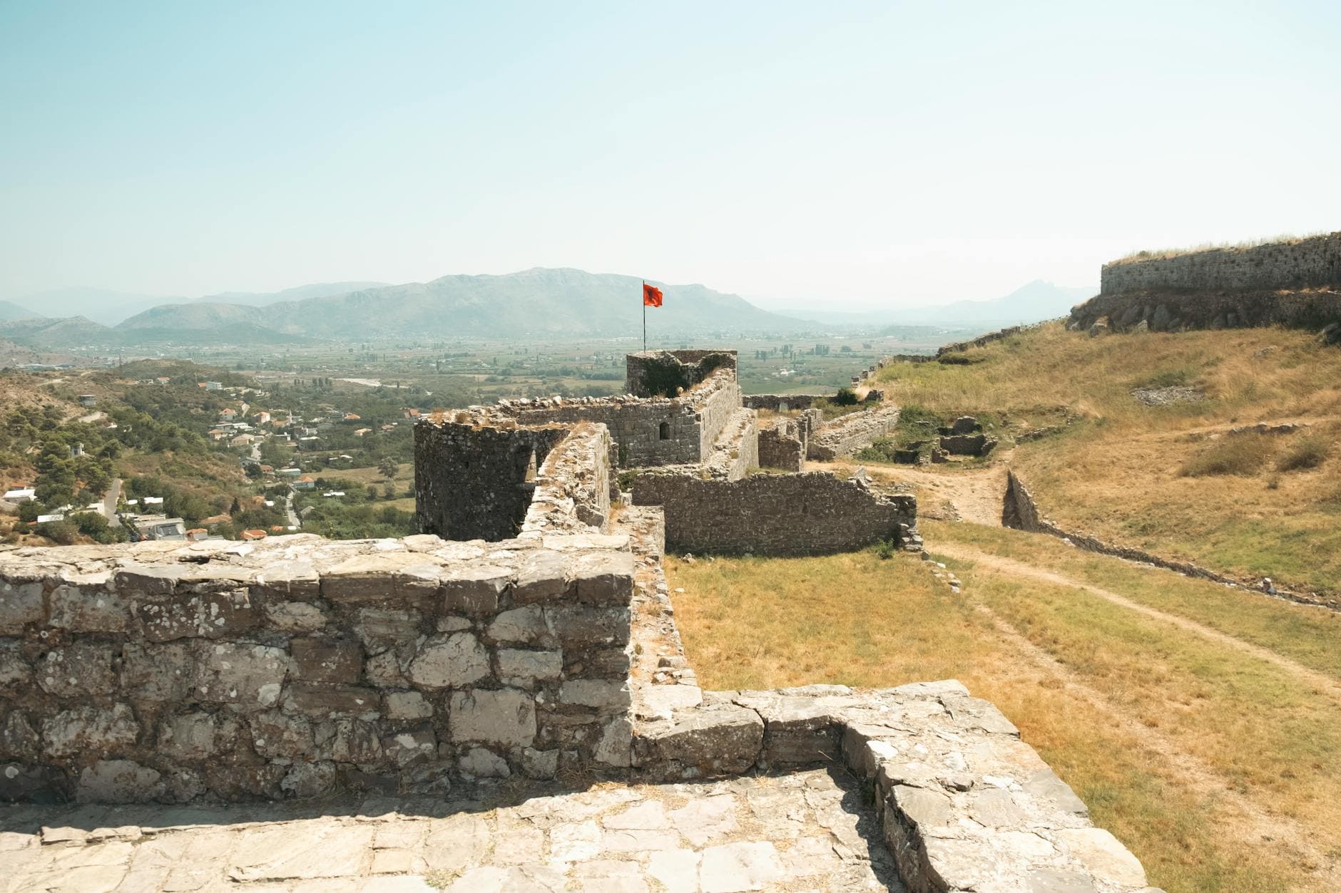 Scenic view of Rozafa Castle in Shkodër, showcasing historic ruins and landscape.
