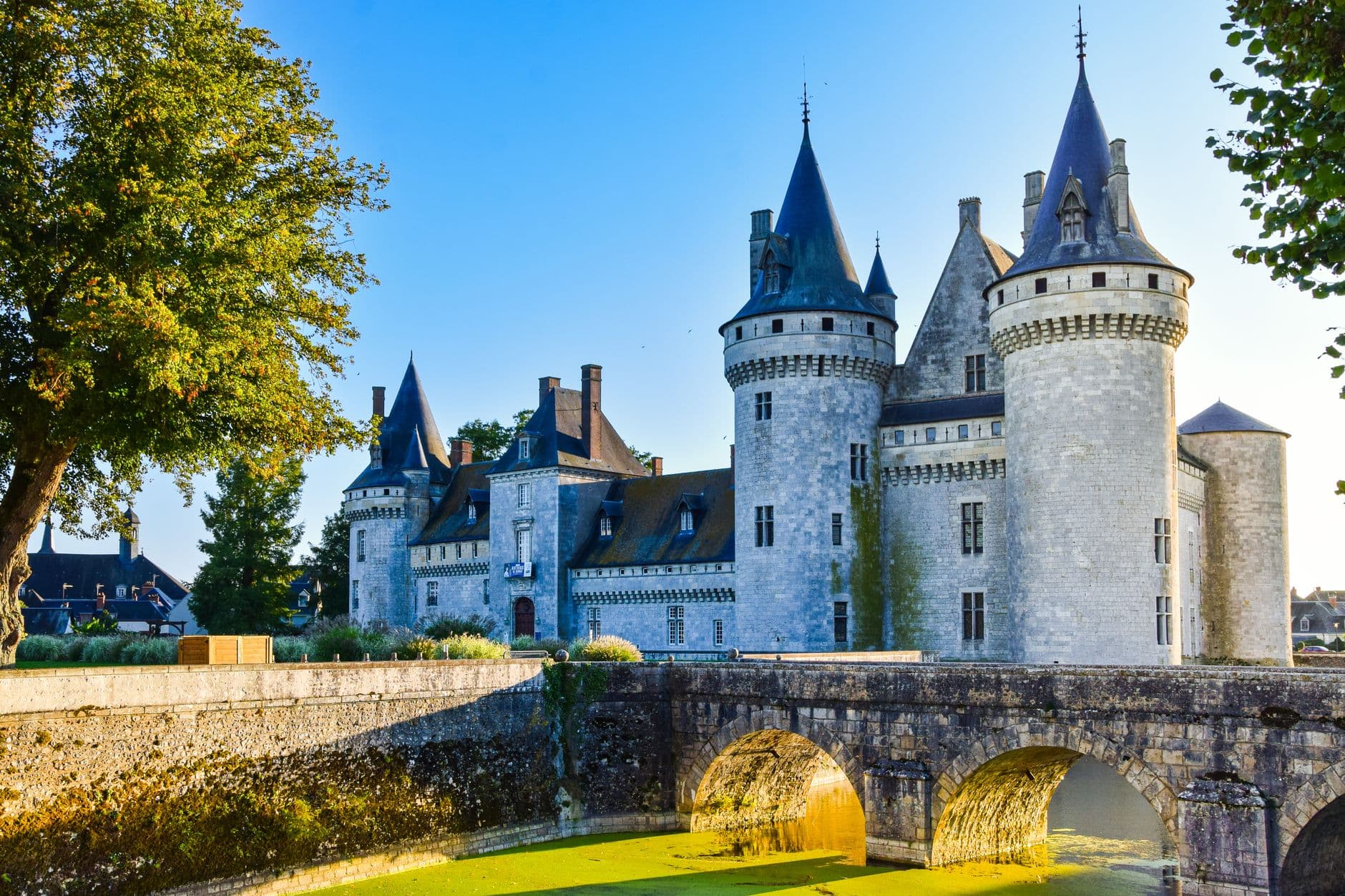 Beautiful view of the historic Castle of Sully-sur-Loire, France, highlighting its gothic architecture and surrounding nature.