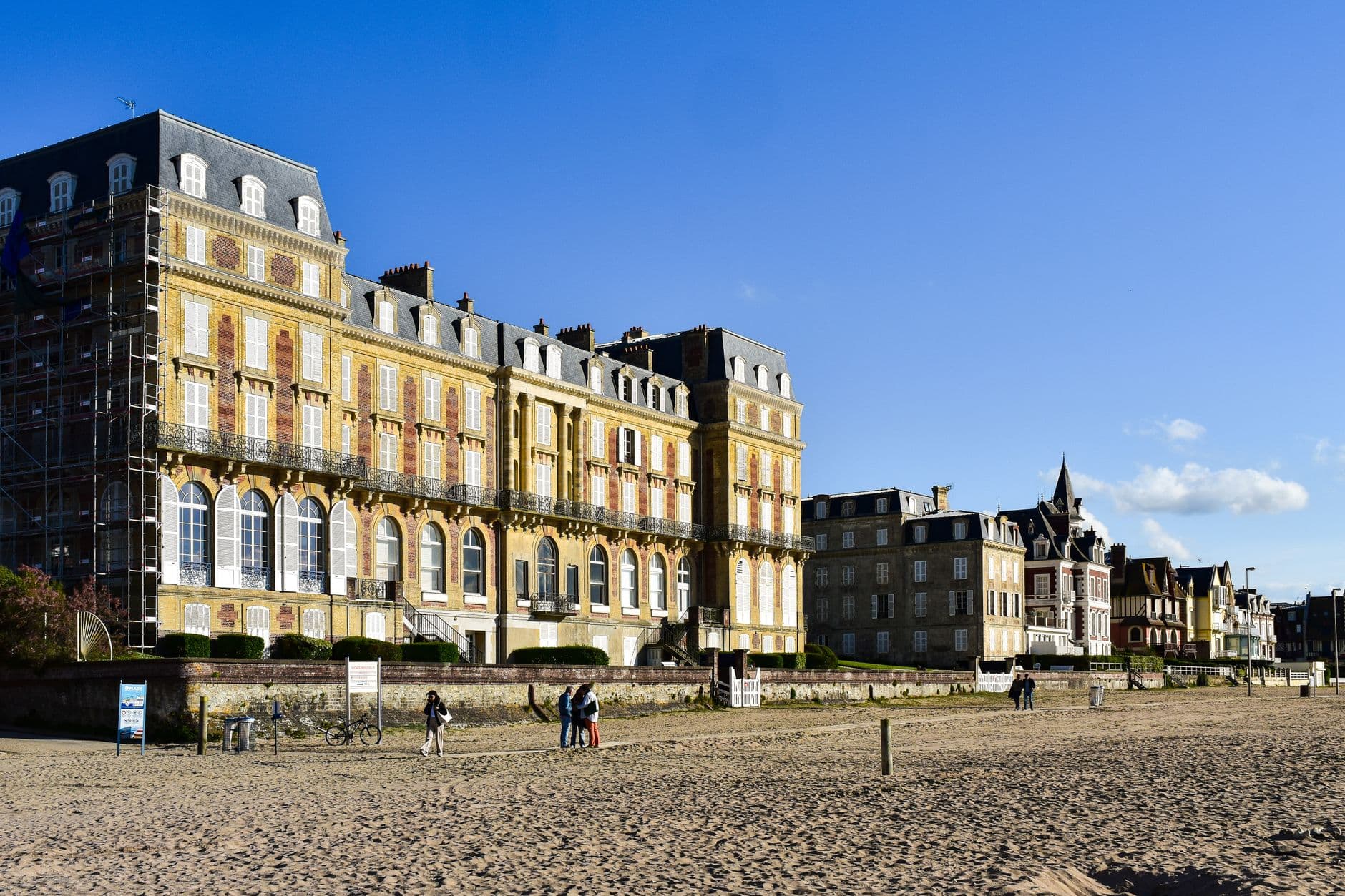 Stunning view of historic buildings along the beach in Normandy, France.
