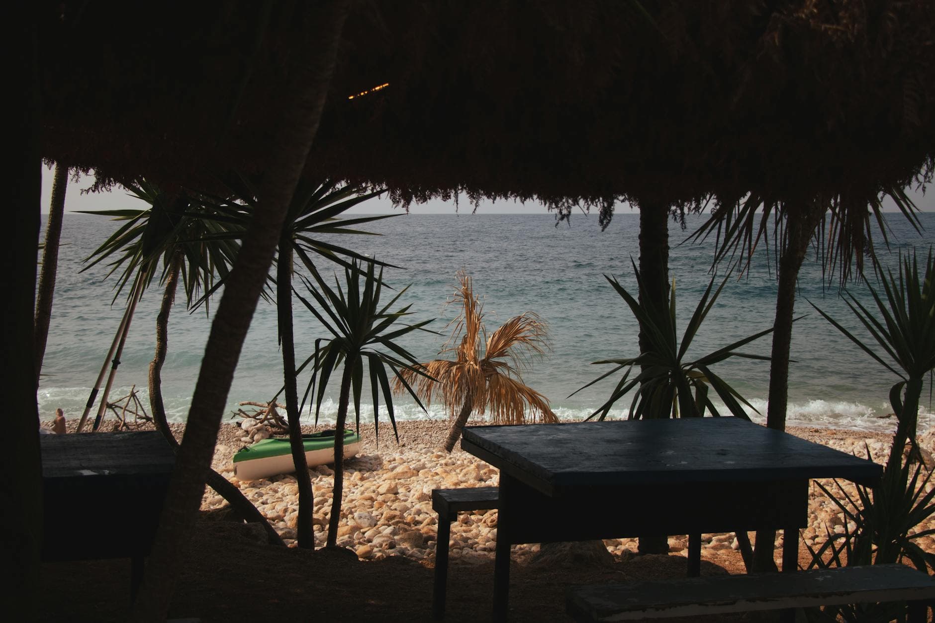 A tranquil beachfront view in Vlorë County, Albania, showcasing seaside serenity.