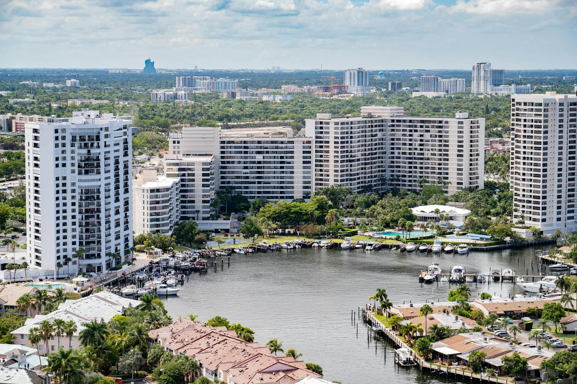 Explore the vibrant urban skyline and waterfront views in Hollywood, Florida.