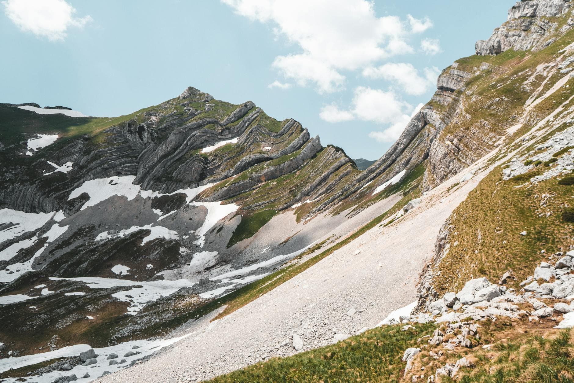 Stunning view of mountains with snow patches in Žabljak Municipality, Montenegro.
