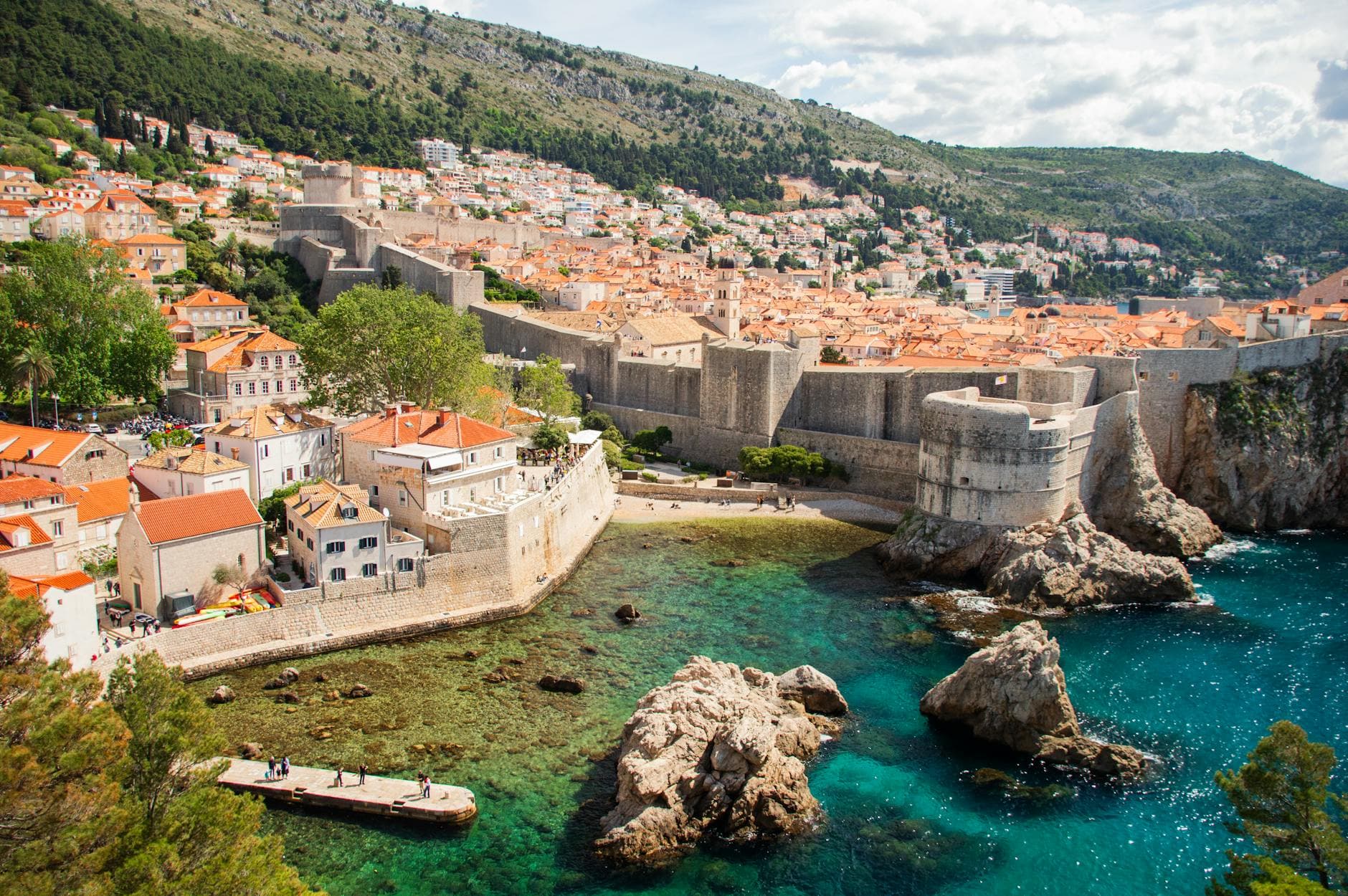 Discover the stunning aerial view of Dubrovnik's iconic Old Town with its medieval fortress and Adriatic Sea coastline.